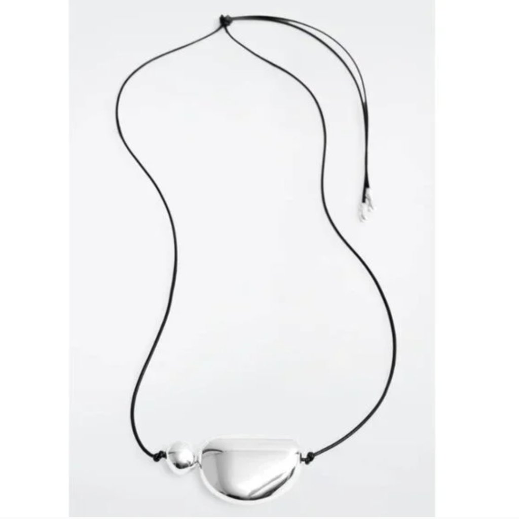 Nwt Cos Leather Cord -Plated Pendant Necklace Silver